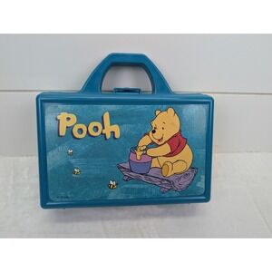 Vintage Winnie The Pooh Pencil Box Case School Supplies 90s Kids Teal